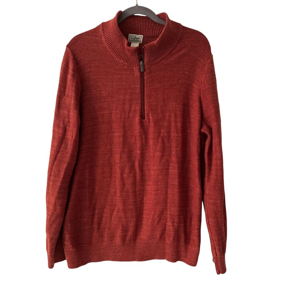 L.L. Bean Men's Burnt Orange 100% Organic Cotton 1/4 Zip Pullover Sweater L